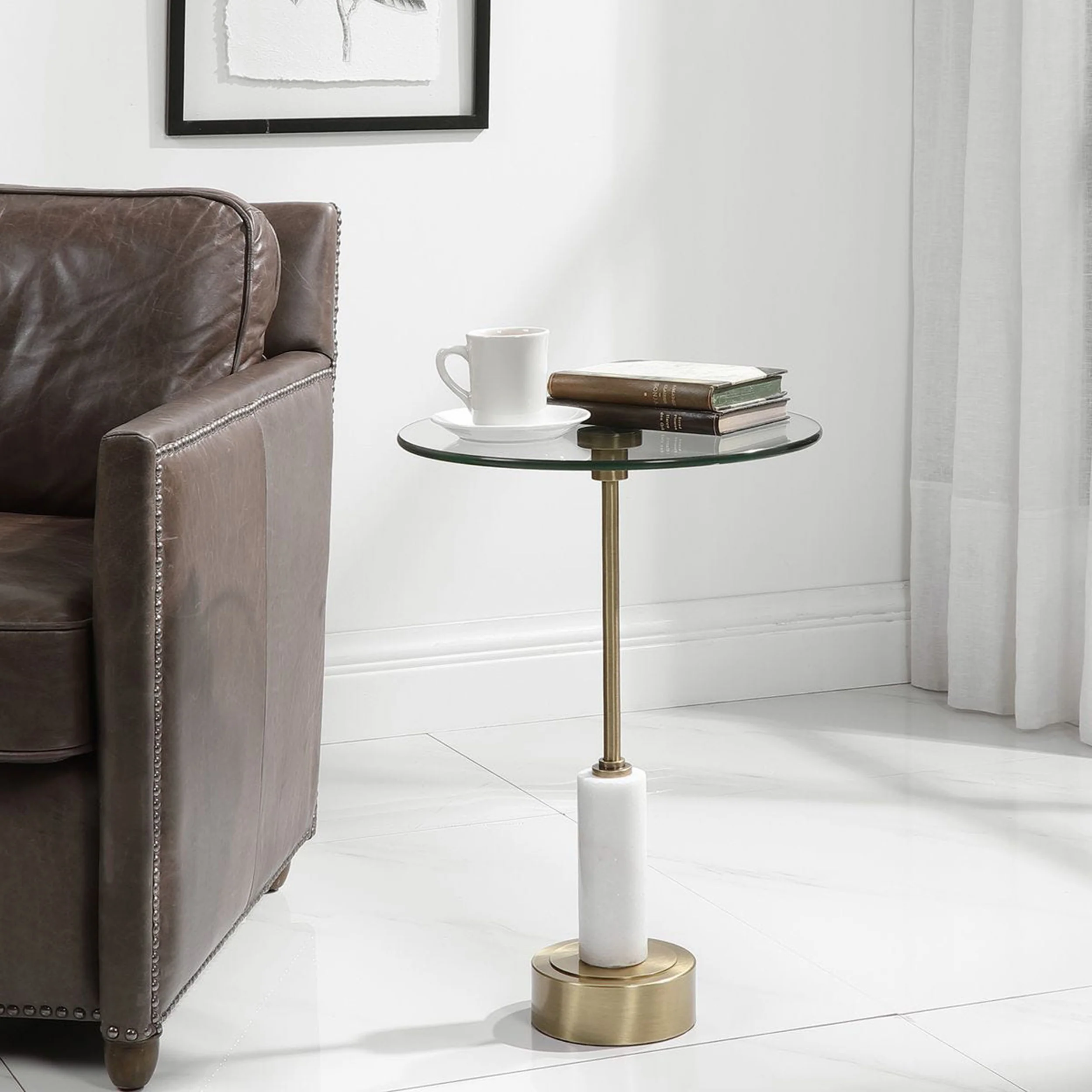 Portsmouth Accent Table, White/Brass - Image 4