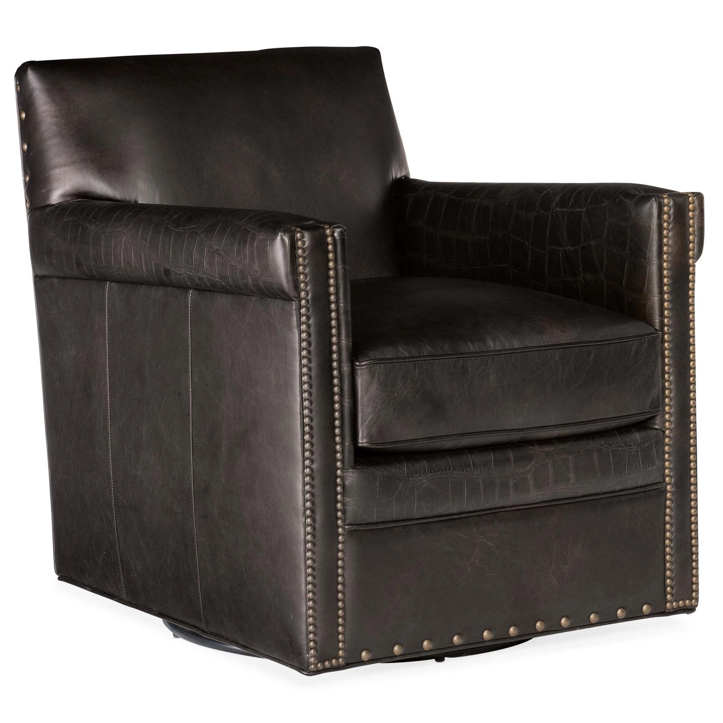 Potter Leather Swivel Club Chair, Old Saddle Fudge/Fudge Crocodile
