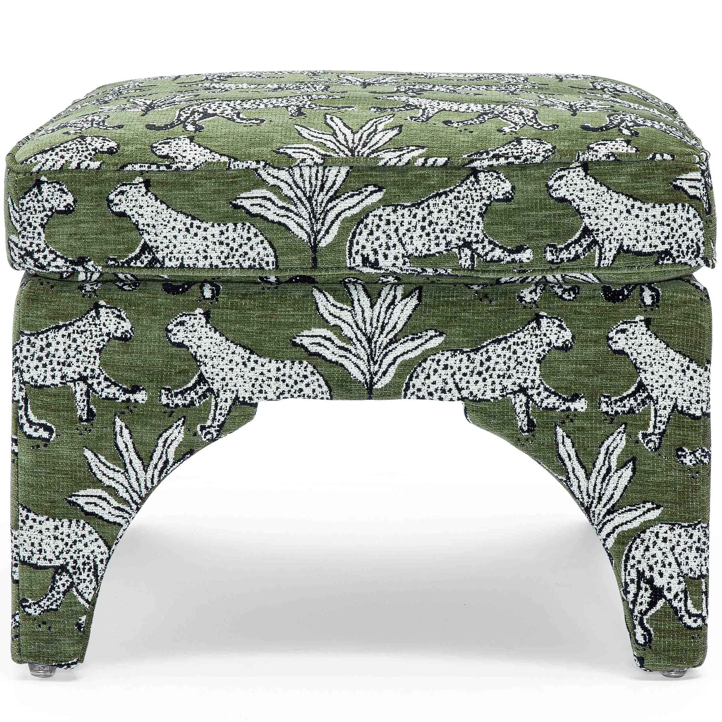 Raji Leopard Ottoman, Olive Green - Image 2