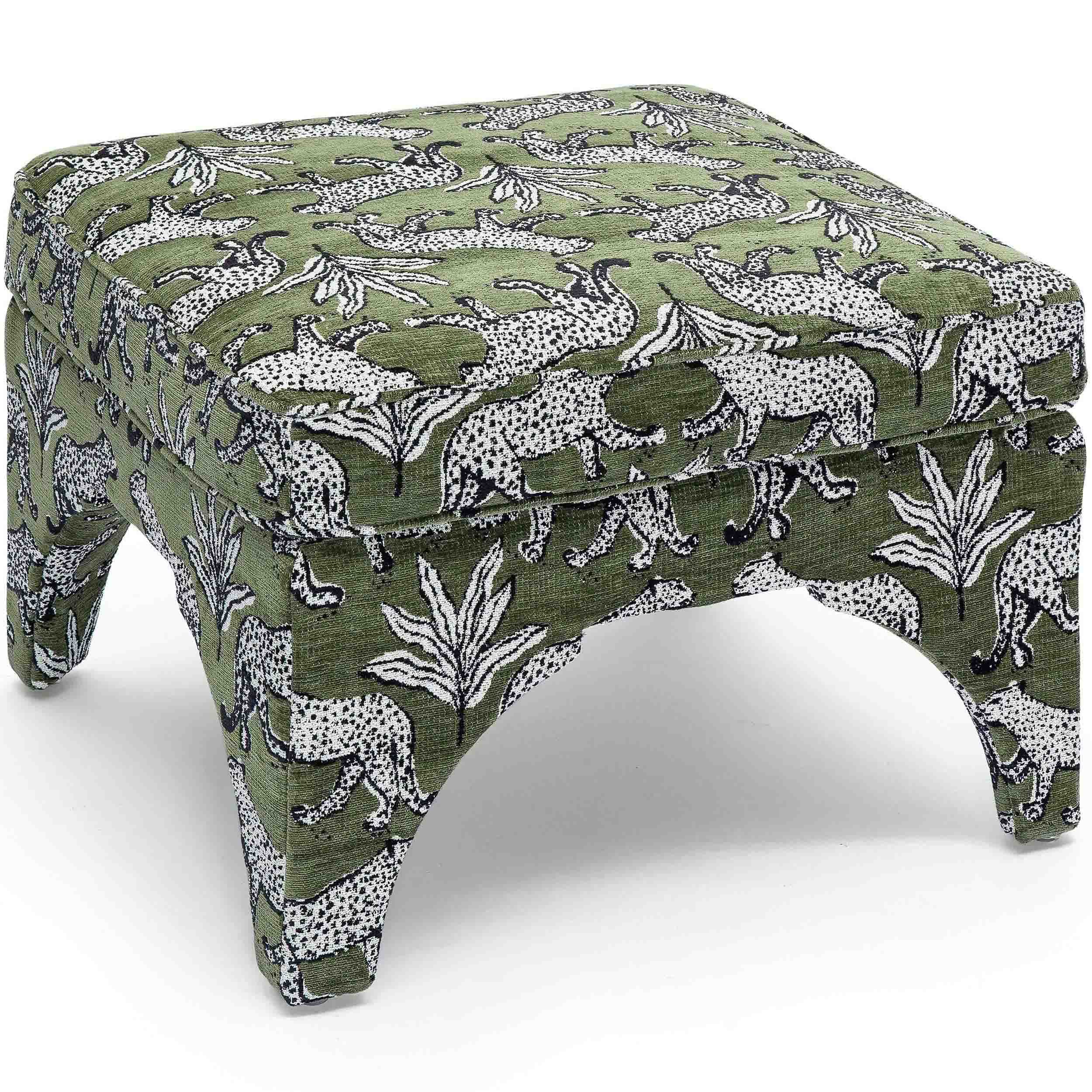 Raji Leopard Ottoman, Olive Green - Image 3