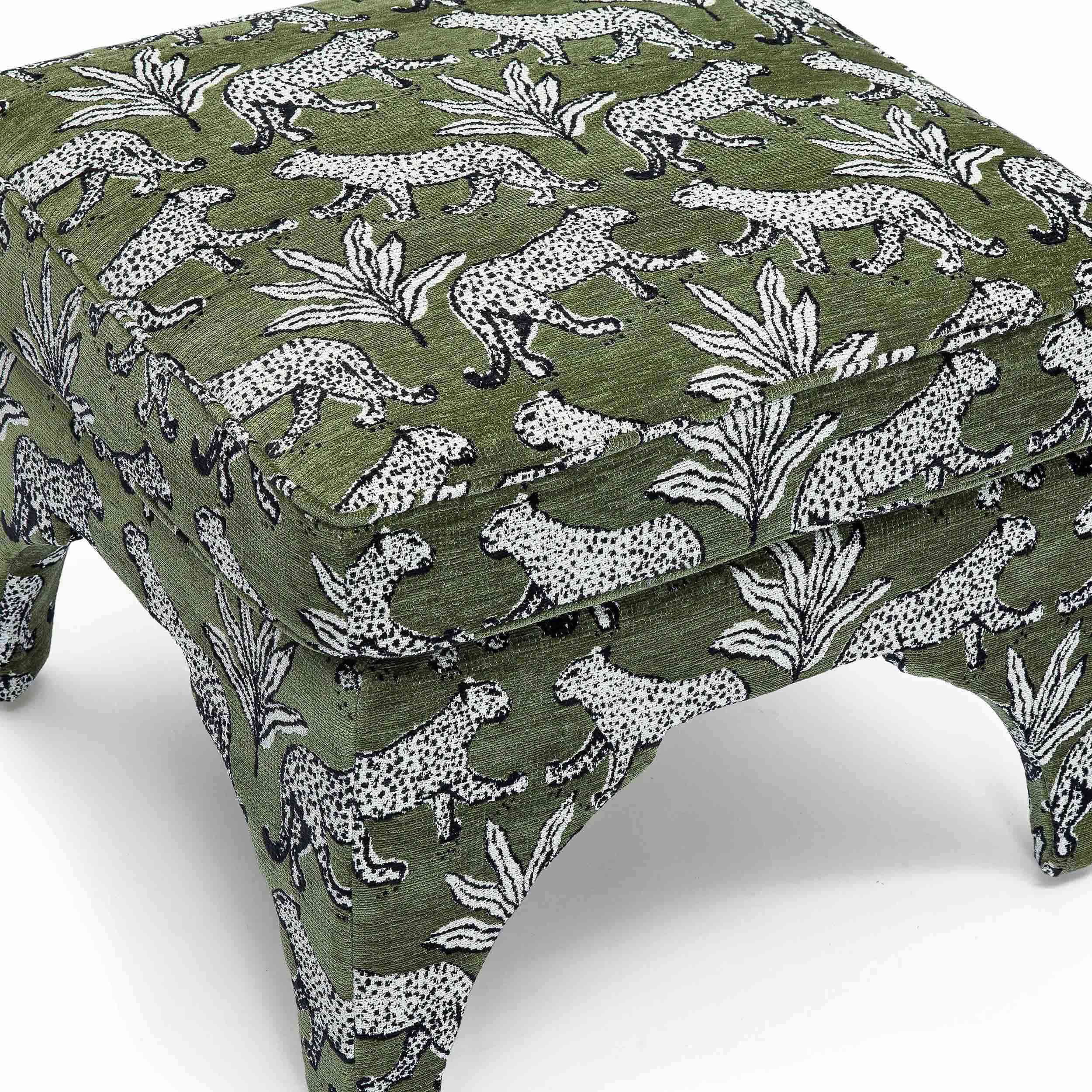 Raji Leopard Ottoman, Olive Green - Image 4