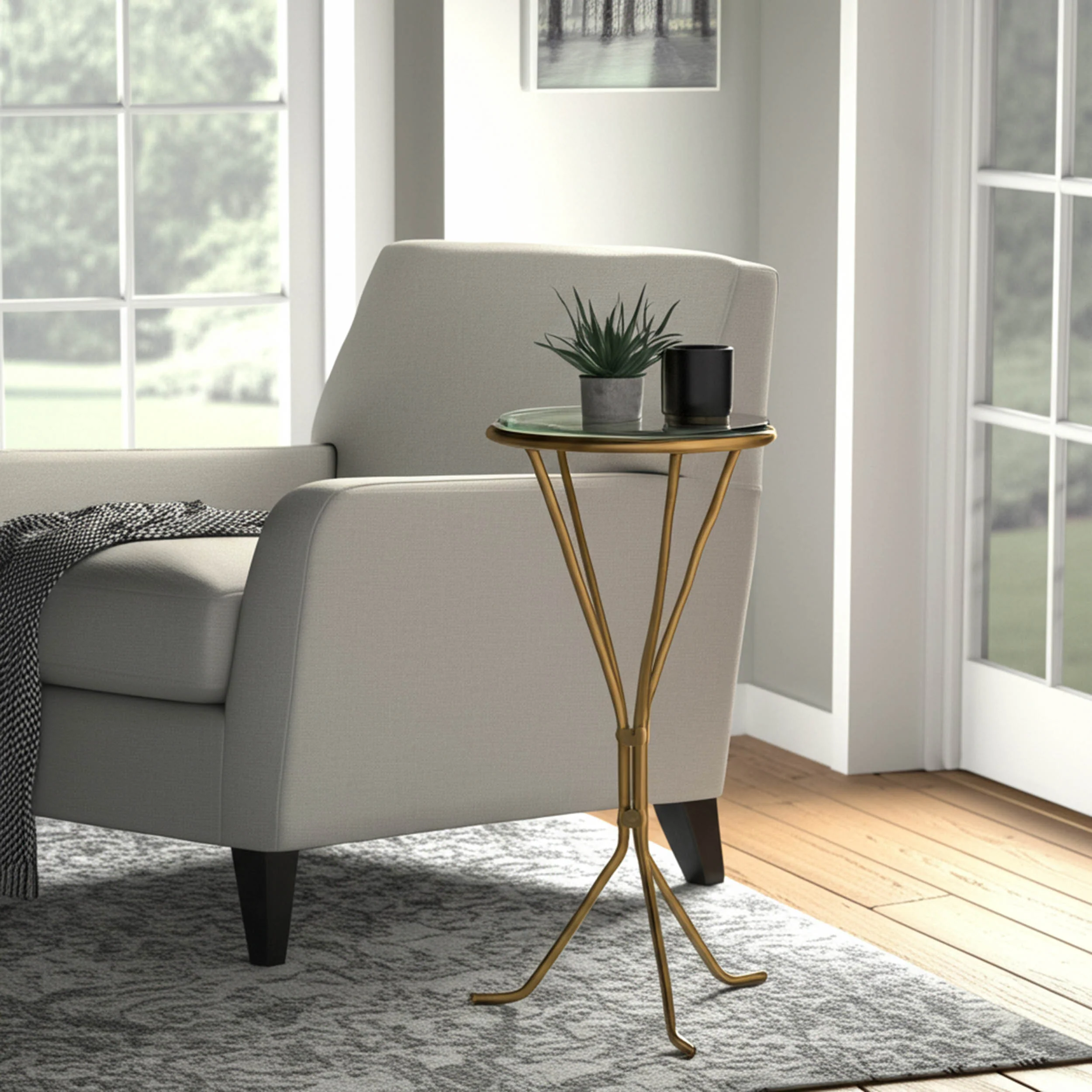 Recycled Glass Top Drink Table, Gold - Image 6