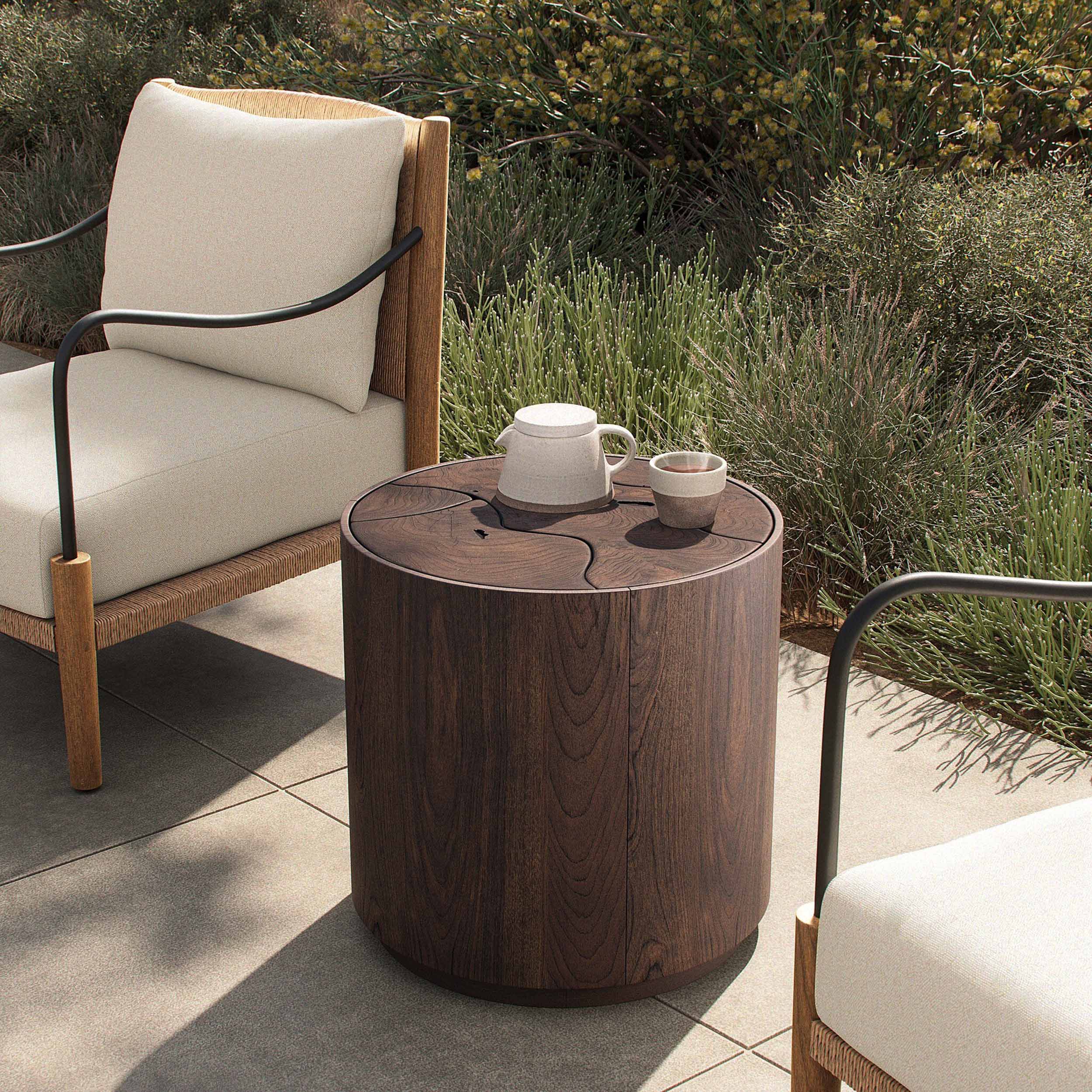 Ridge Outdoor End Table, Saddle Brown by Four Hands - Image 6
