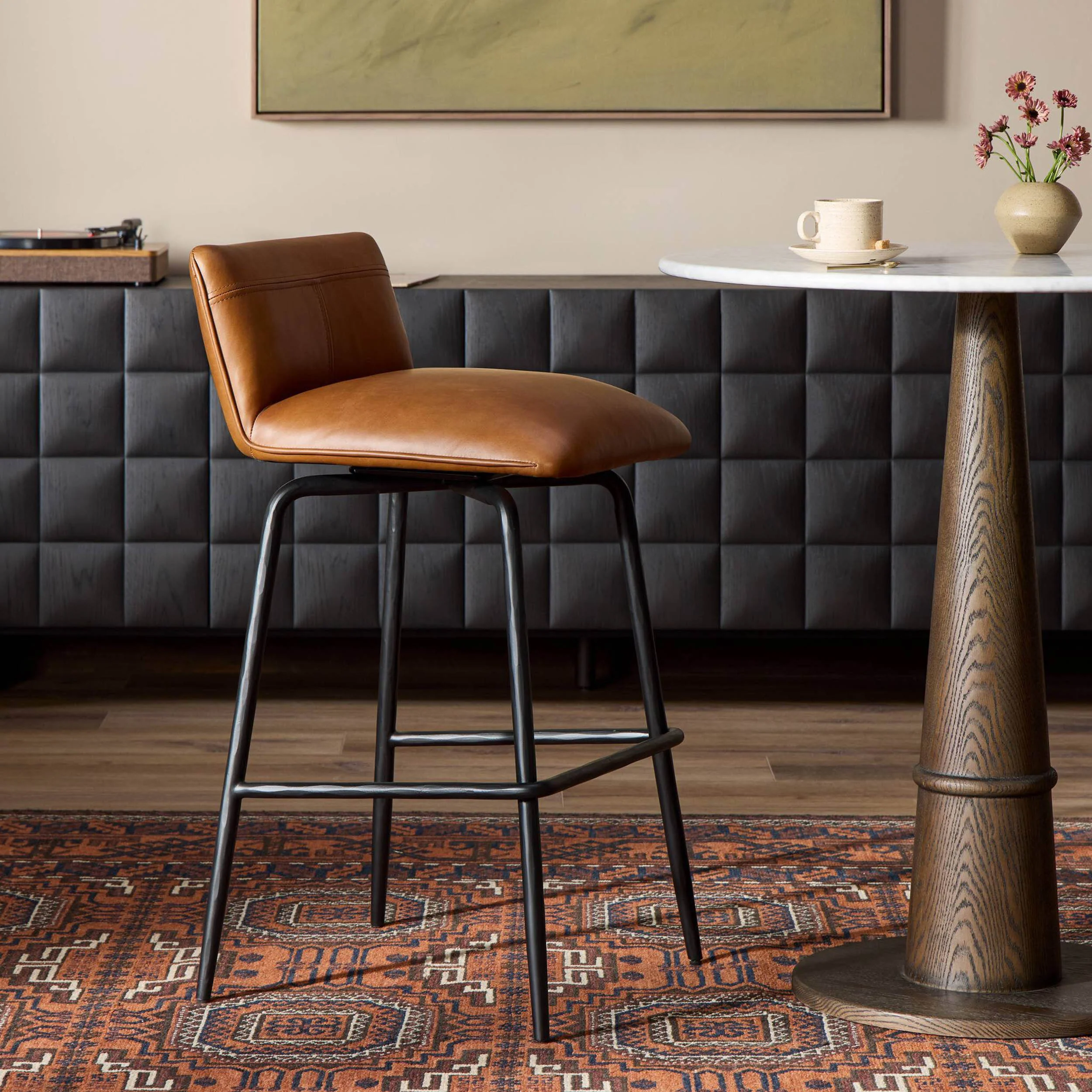 Ridley Leather Swivel Bar & Counter Stool, Sonoma Chestnut by Four Hands - Image 7