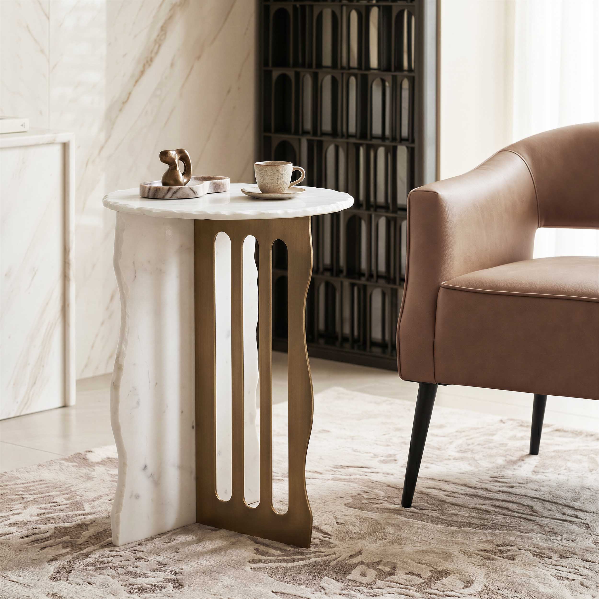 Rubo Accent Table, White/Brass - Image 8