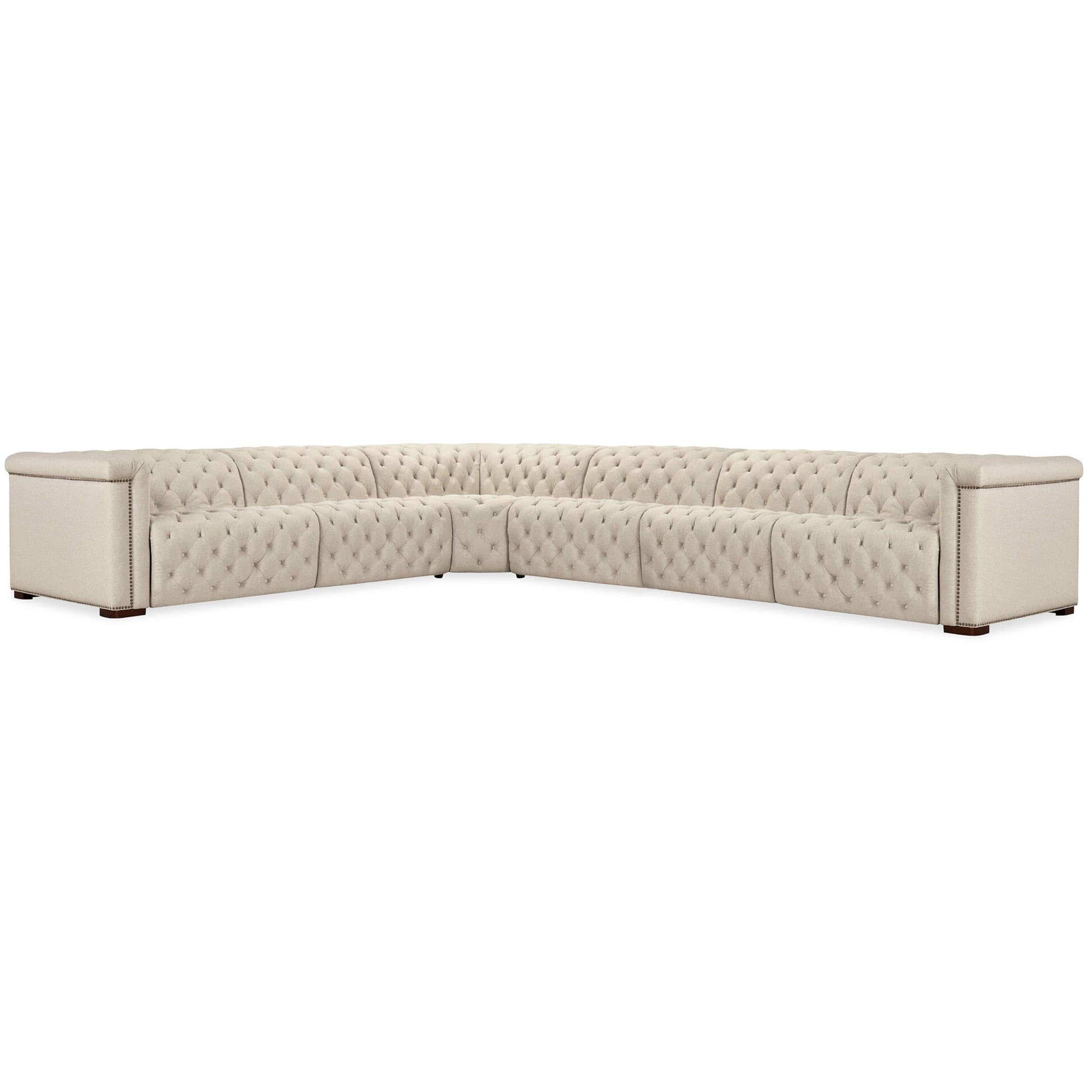 Savion Leather Deux 6 Seat Sectional w/ Four Power Recliners, Aries Beach