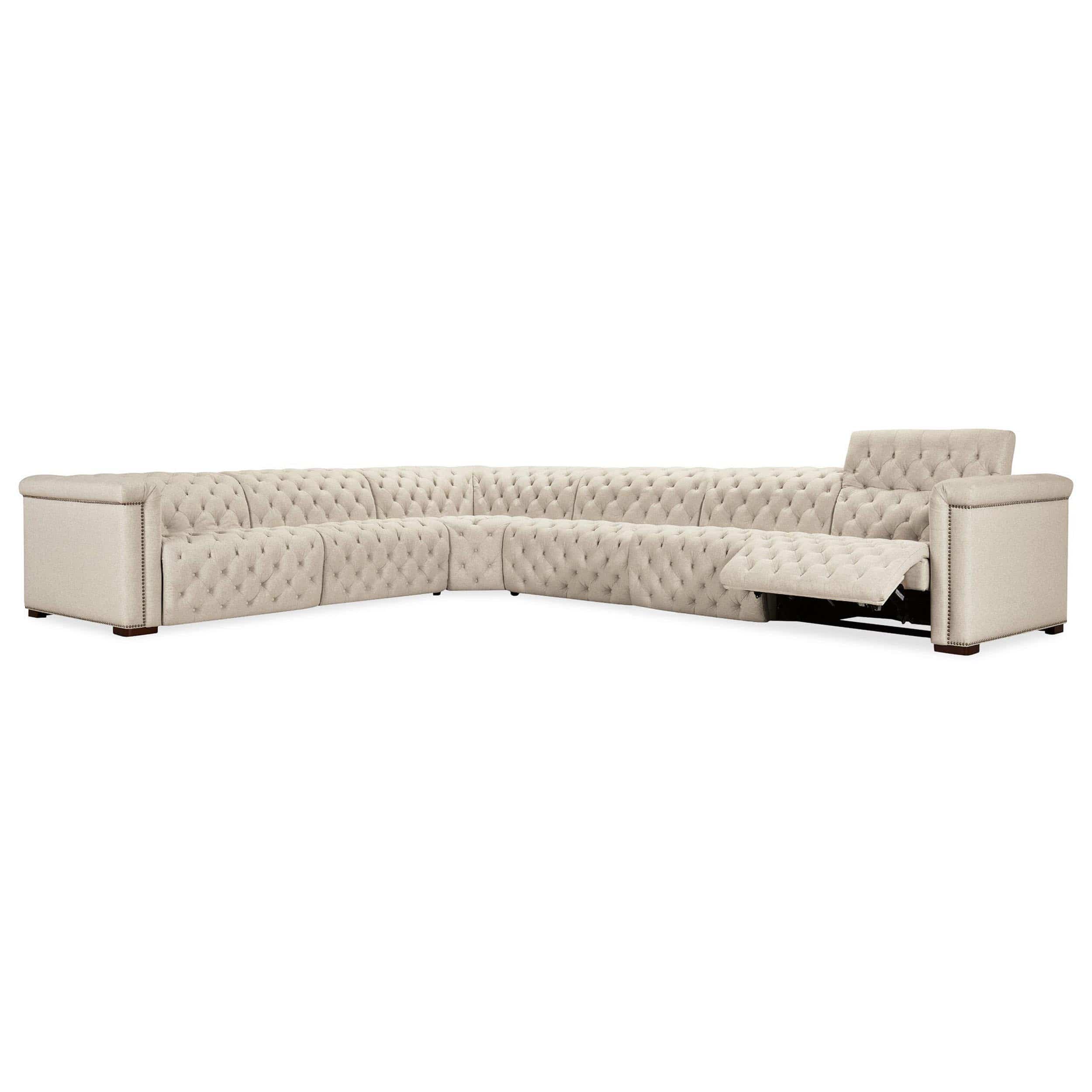 Savion Leather Deux 6 Seat Sectional w/ Four Power Recliners, Aries Beach - Image 4