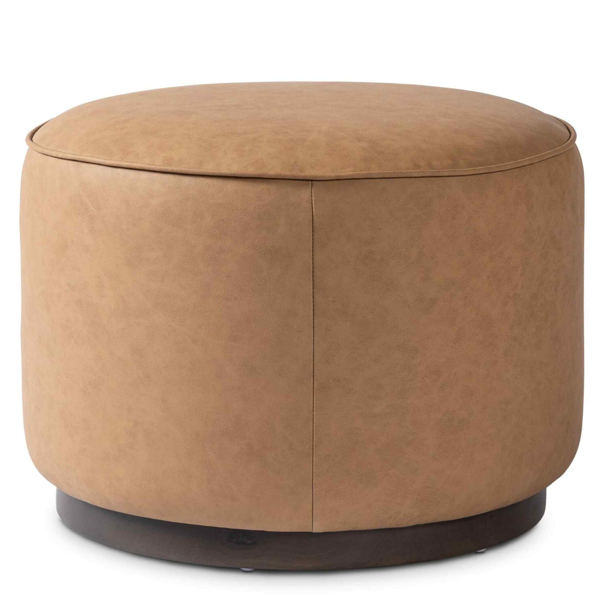 Sinclair Leather Round Ottoman, Maestro Camel by Four Hands - Image 2