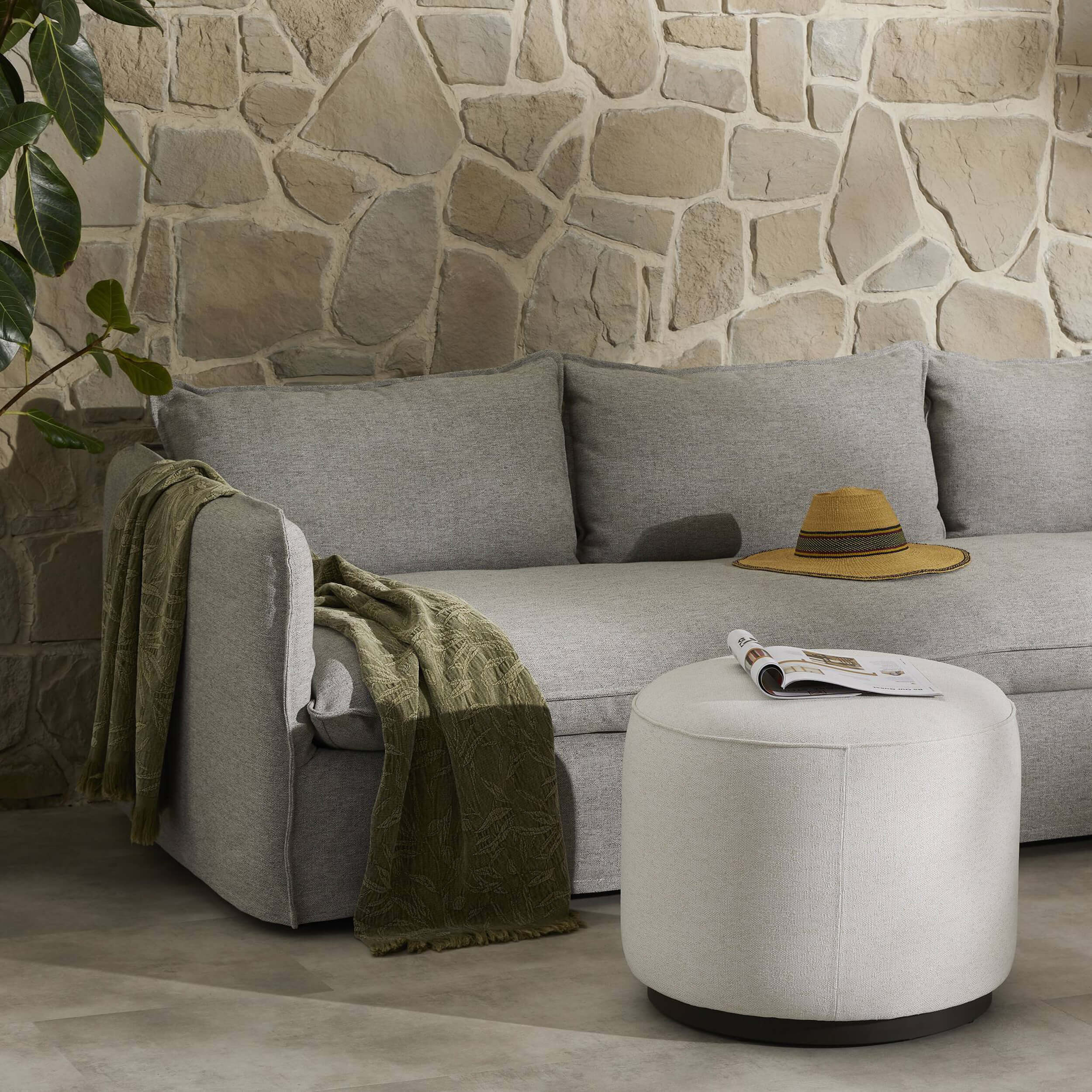 Sinclair Round Outdoor Ottoman, Alessi Linen by Four Hands - Image 4
