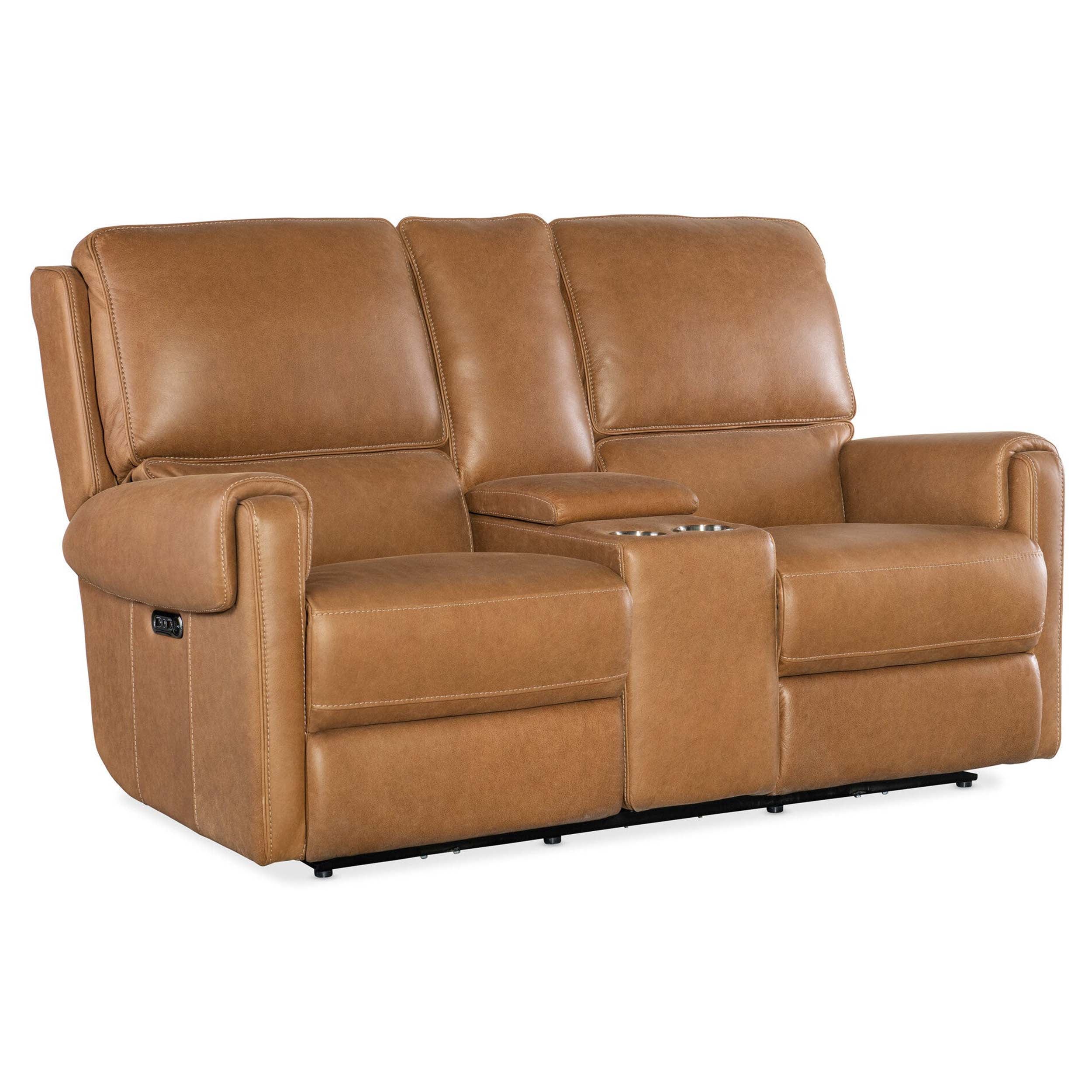 Somers Leather Power Console Loveseat, Denver Coffee