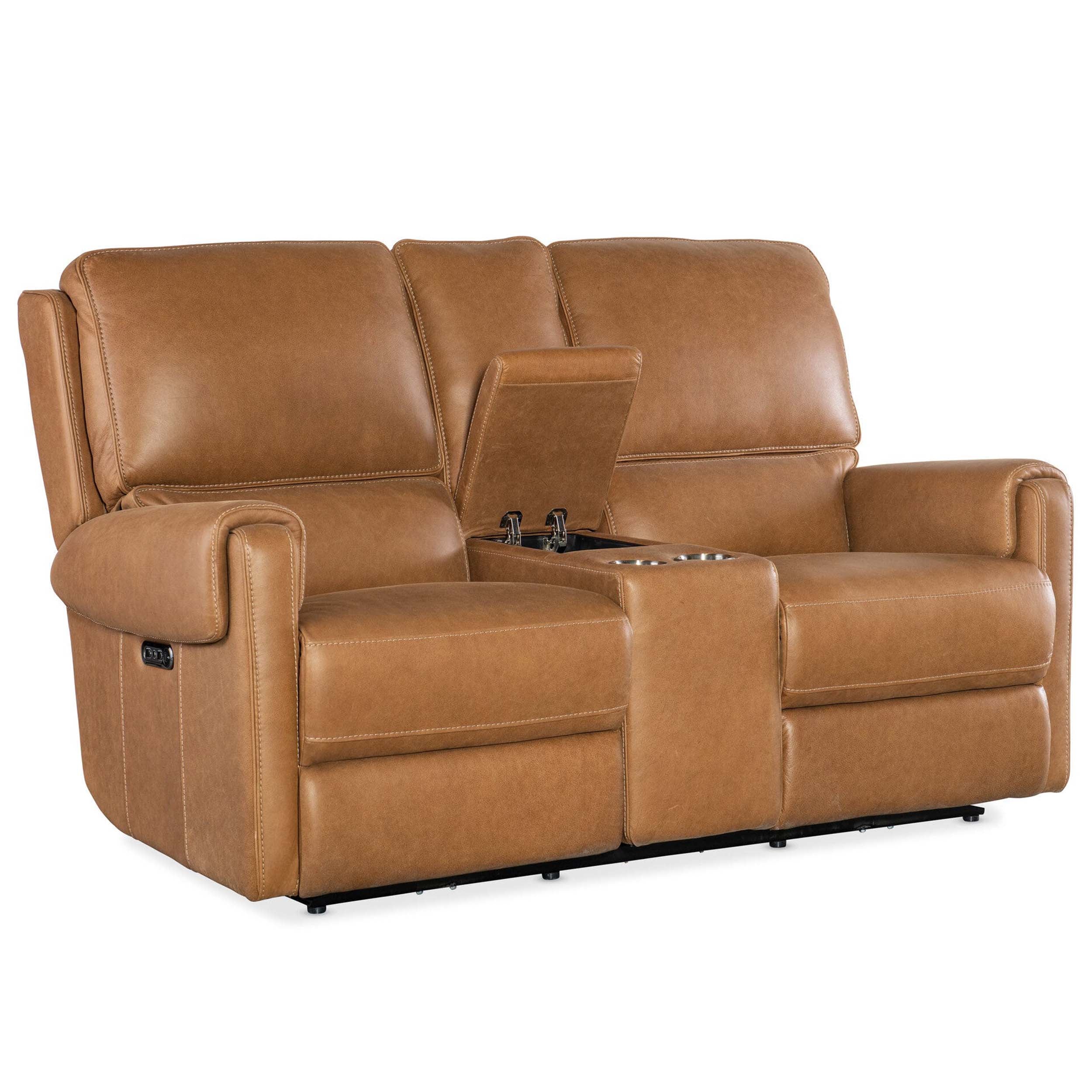 Somers Leather Power Console Loveseat, Denver Coffee - Image 5