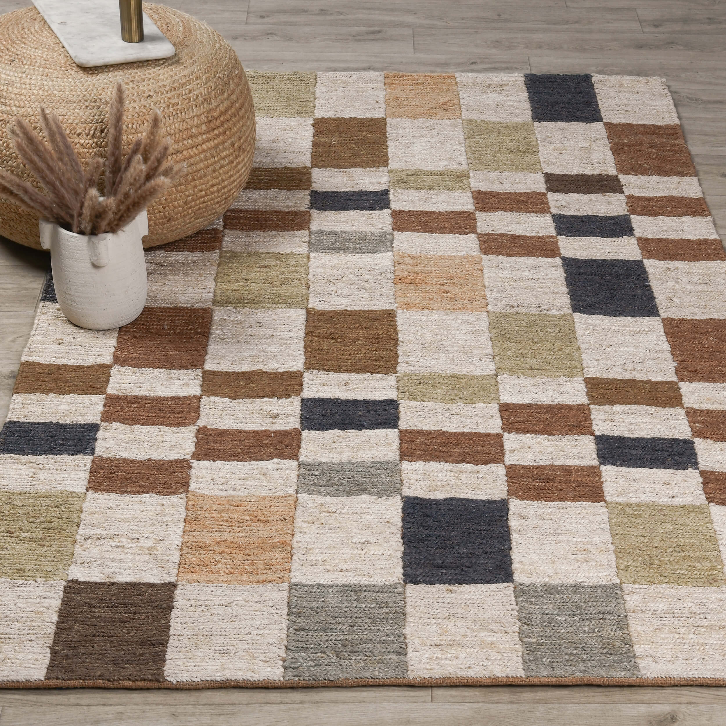 Soumak Jute Rug, Check Natural Multi - Image 5