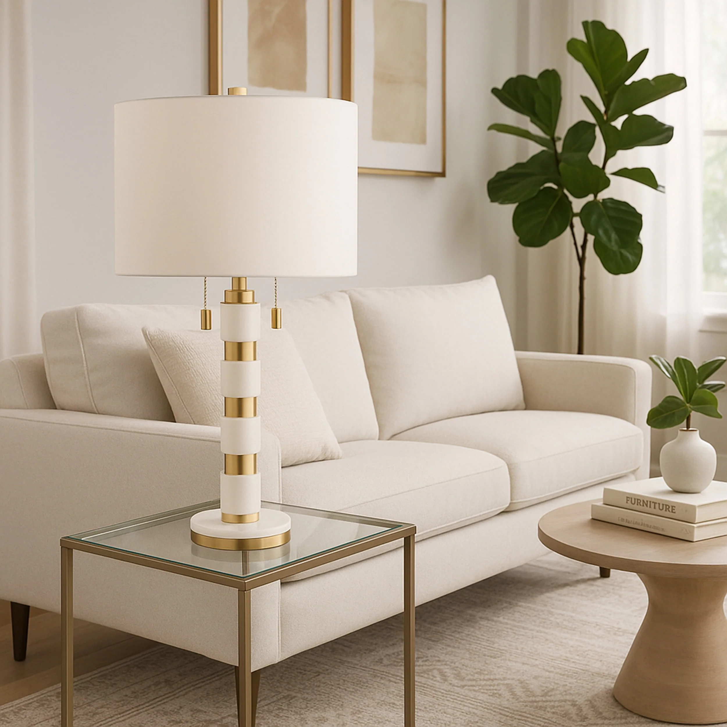 Stacked Marble Lamp, White/Gold - Image 6