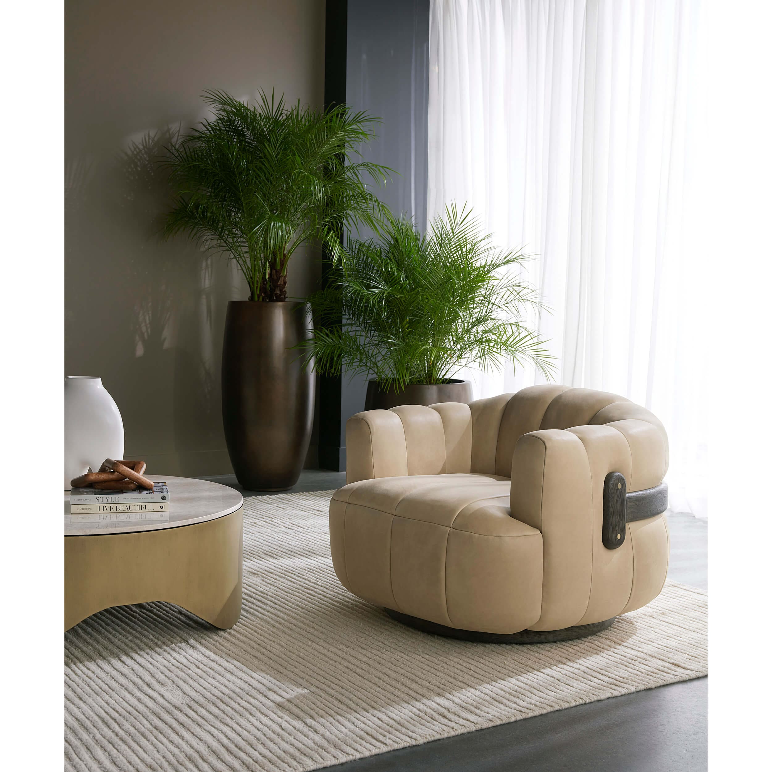 Tadeo Leather Swivel Chair, Sahara Sand - Image 8