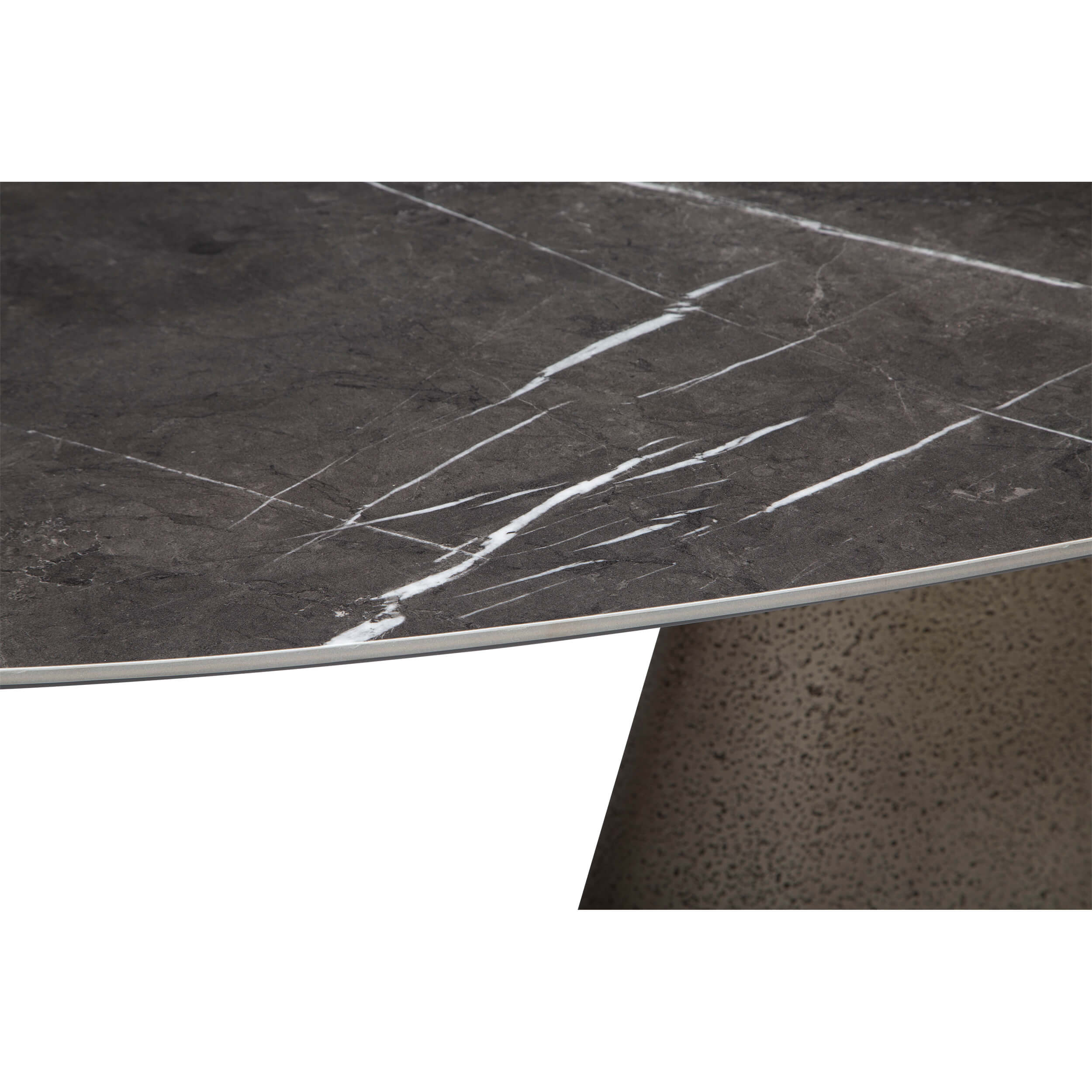 Taji Oval Dining Table, Polished Grey/Textured Silver Base - Image 5