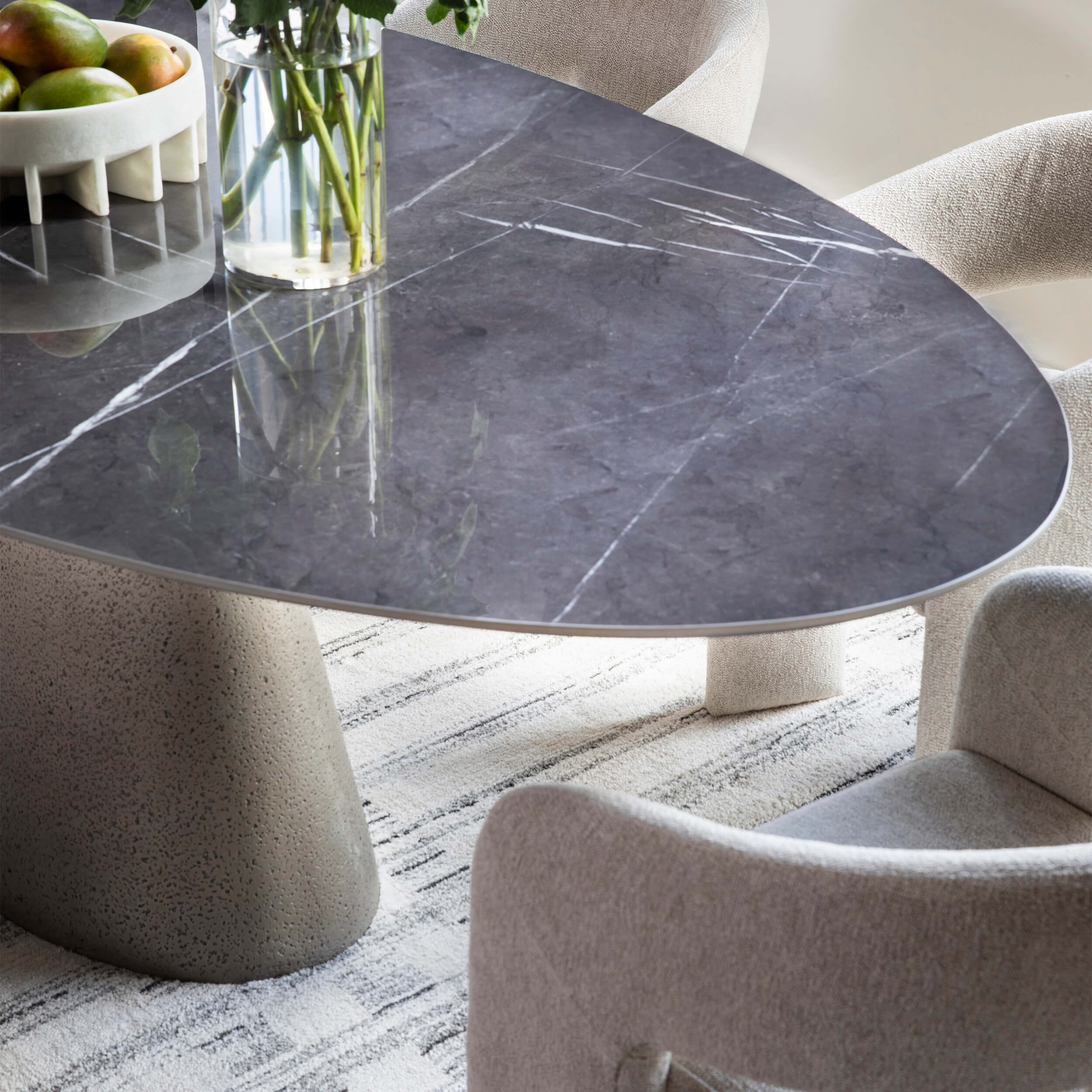 Taji Oval Dining Table, Polished Grey/Textured Silver Base - Image 8