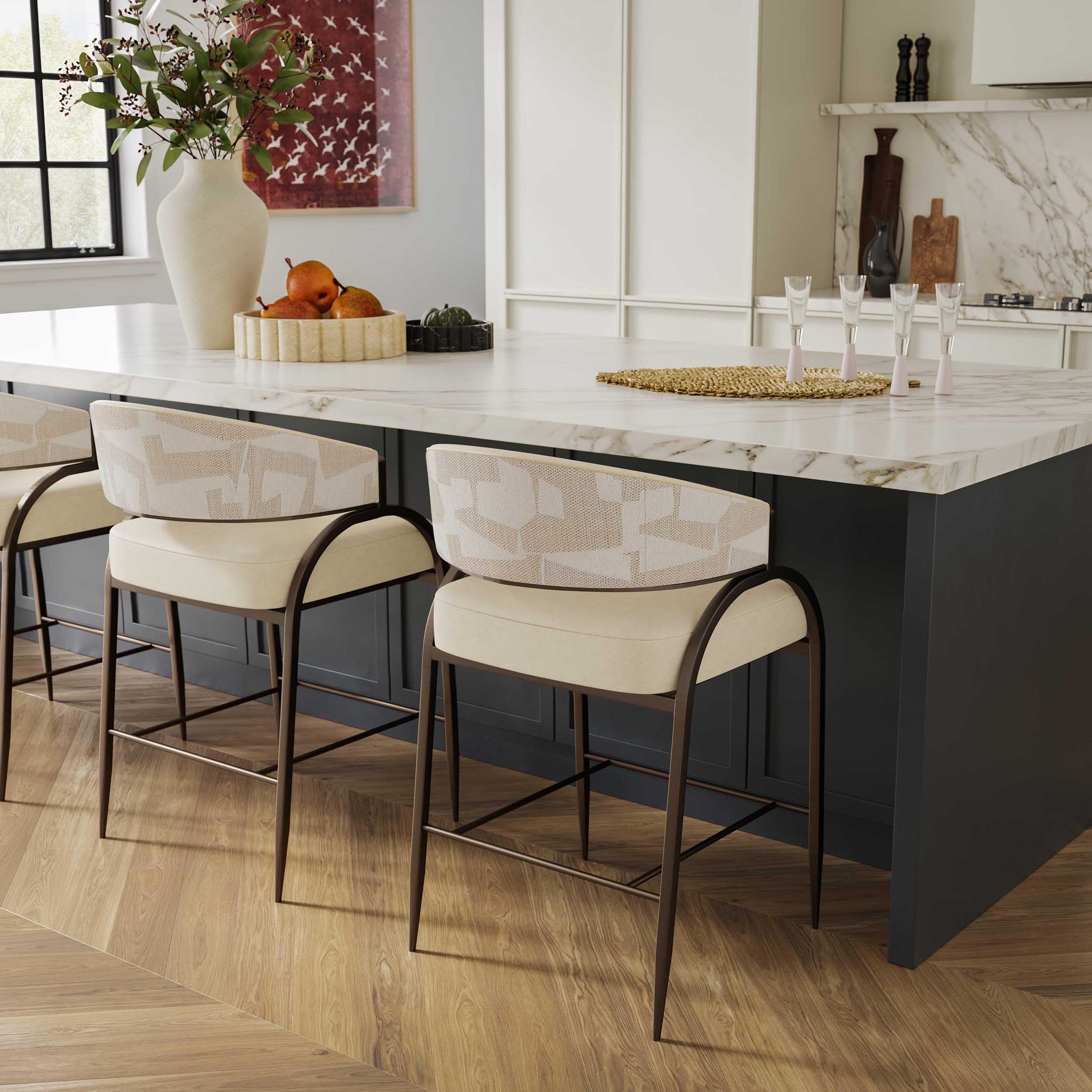 Tatum 2-Tone Jacquard Counter Stool, Cream - Image 5