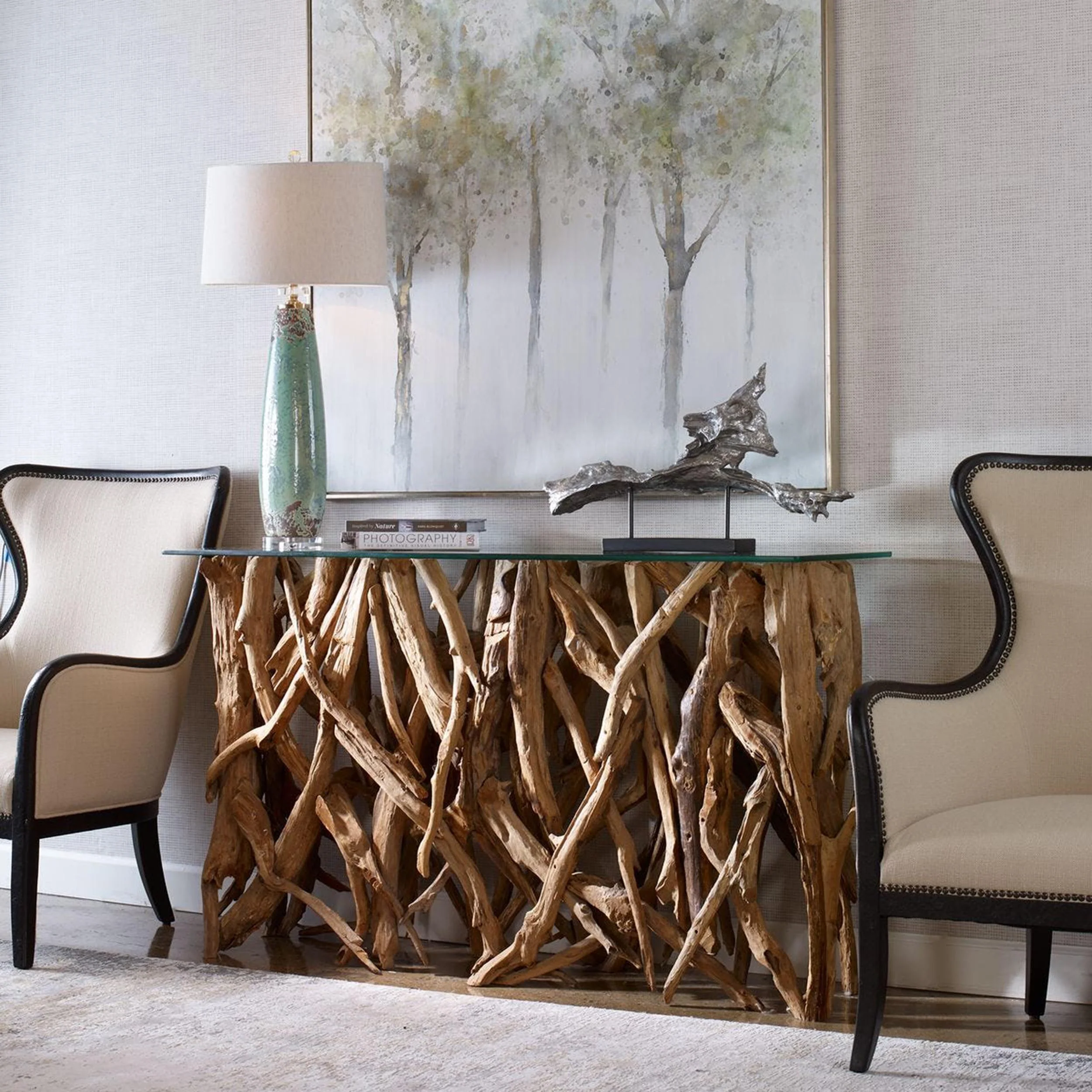 Teak Wood Console, Natural - Image 5