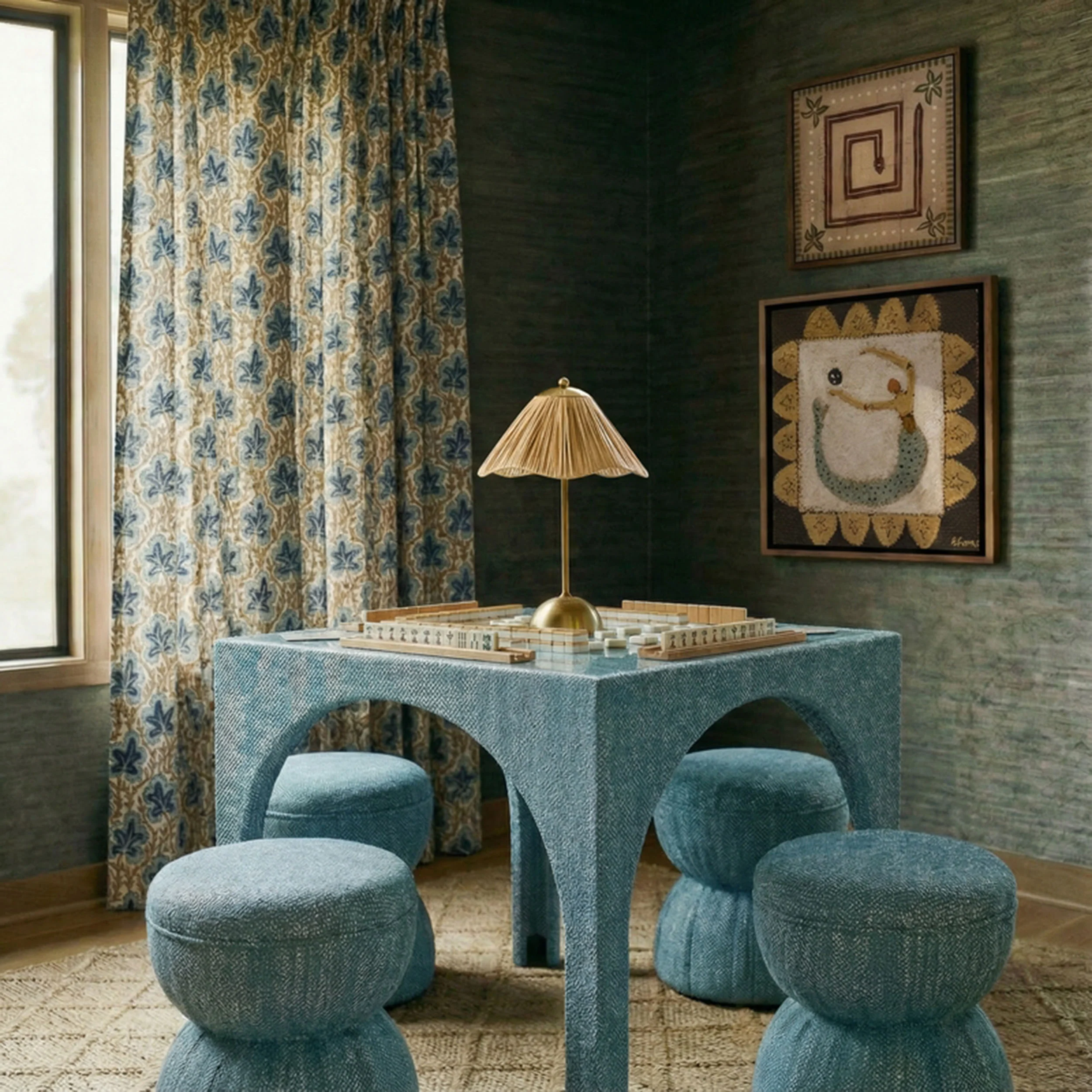 Tomlin Ruched Game Ottoman, Teal - Image 5