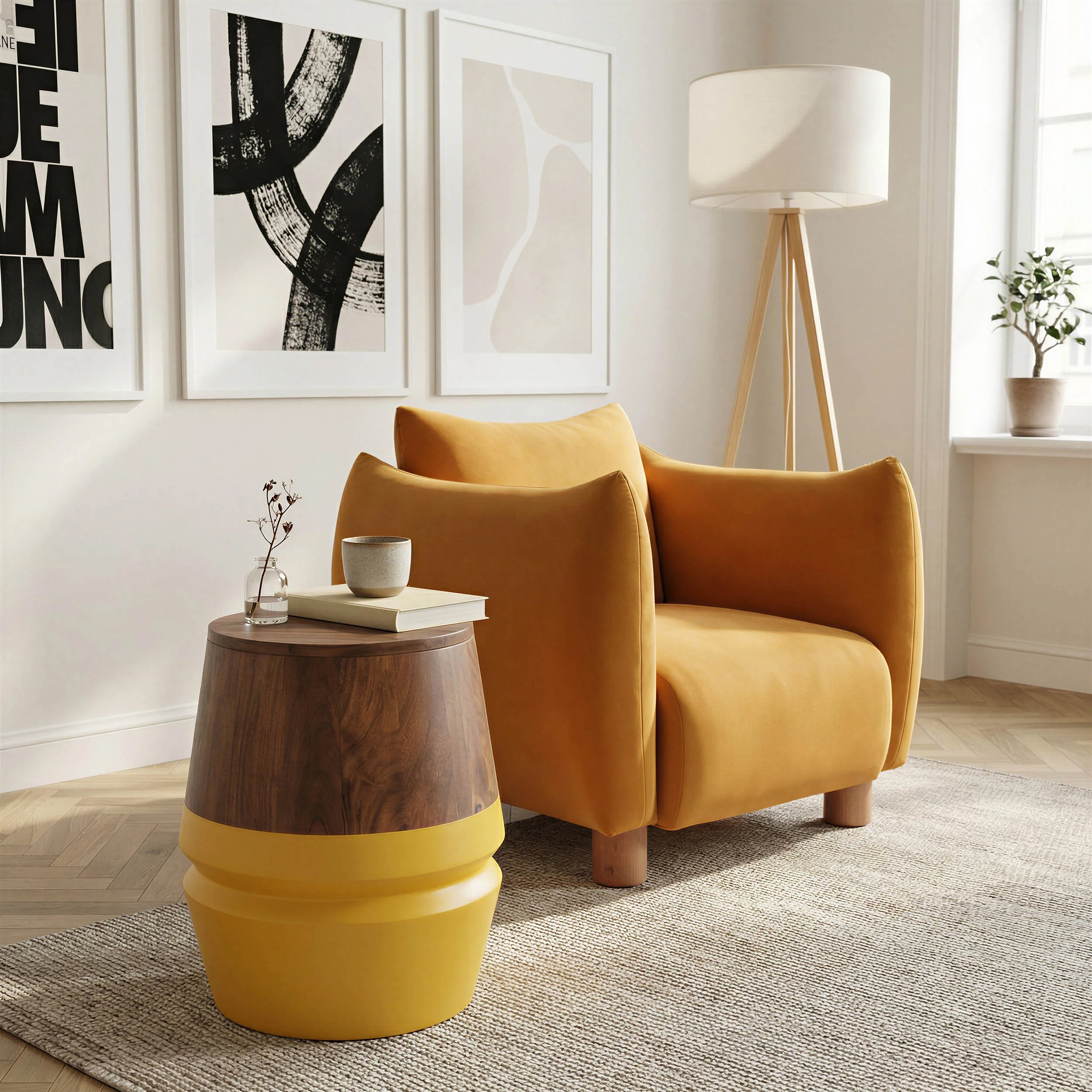 Tornos Side Table, Walnut/Yellow - Image 6