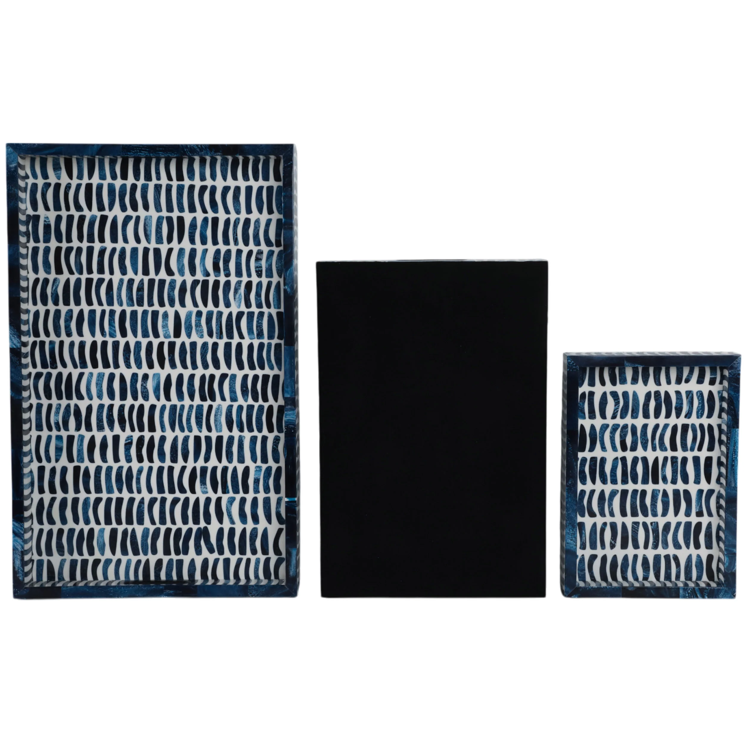 Trays w/Inlay Pieces, Blue/White, Set of 3 - Image 3