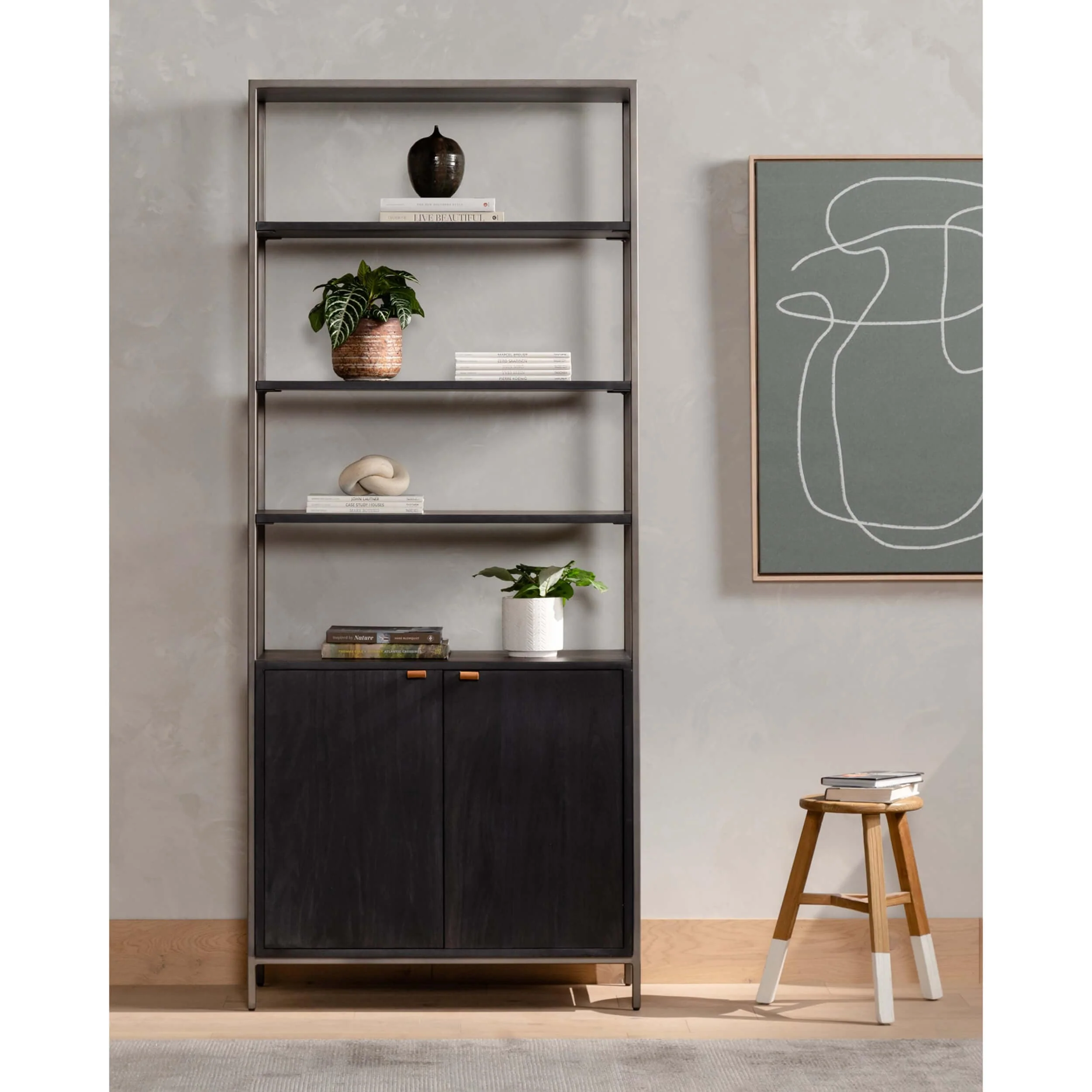 Trey Modular Wide Bookcase, Black Wash by Four Hands - Image 4