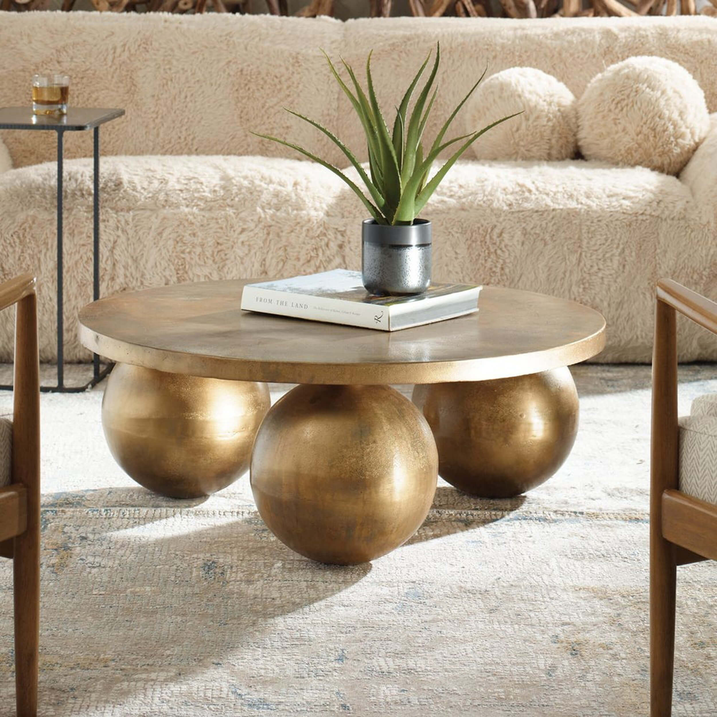 Triplet Coffee Table, Antique Brass - Image 4