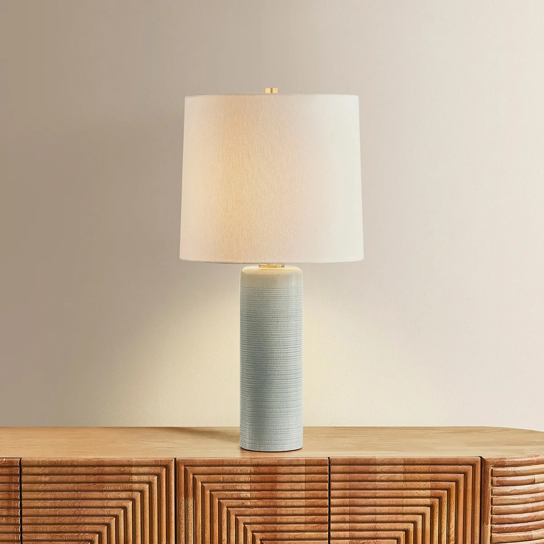 Tuva Table Lamp, Aged Brass/Ceramic Silver Lake - Image 3