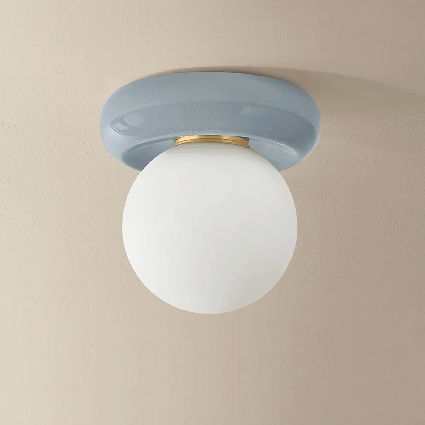 Tyra Flush Mount, Aged Brass/Ceramic Frost Crackle - Image 2