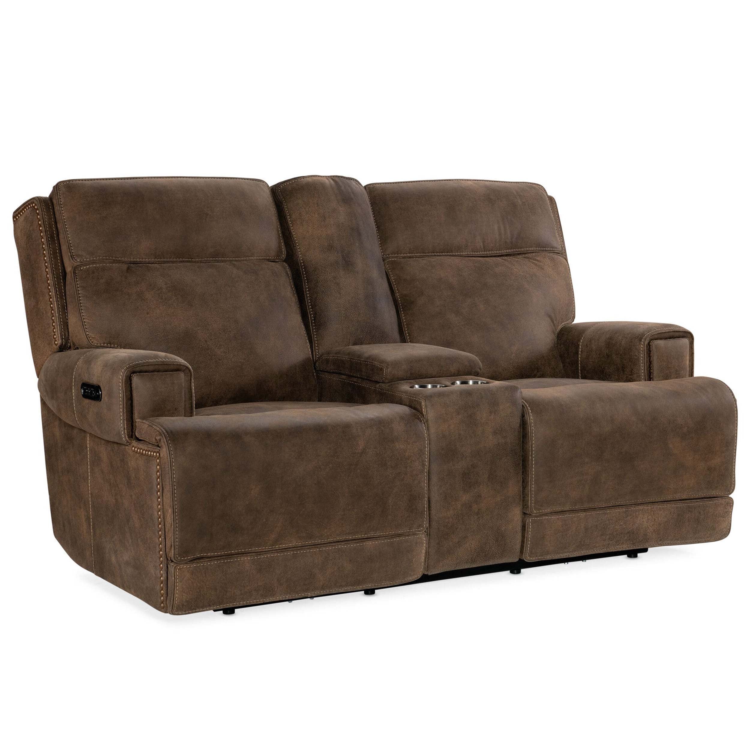Wheeler Leather Power Console Loveseat, Seville Timber