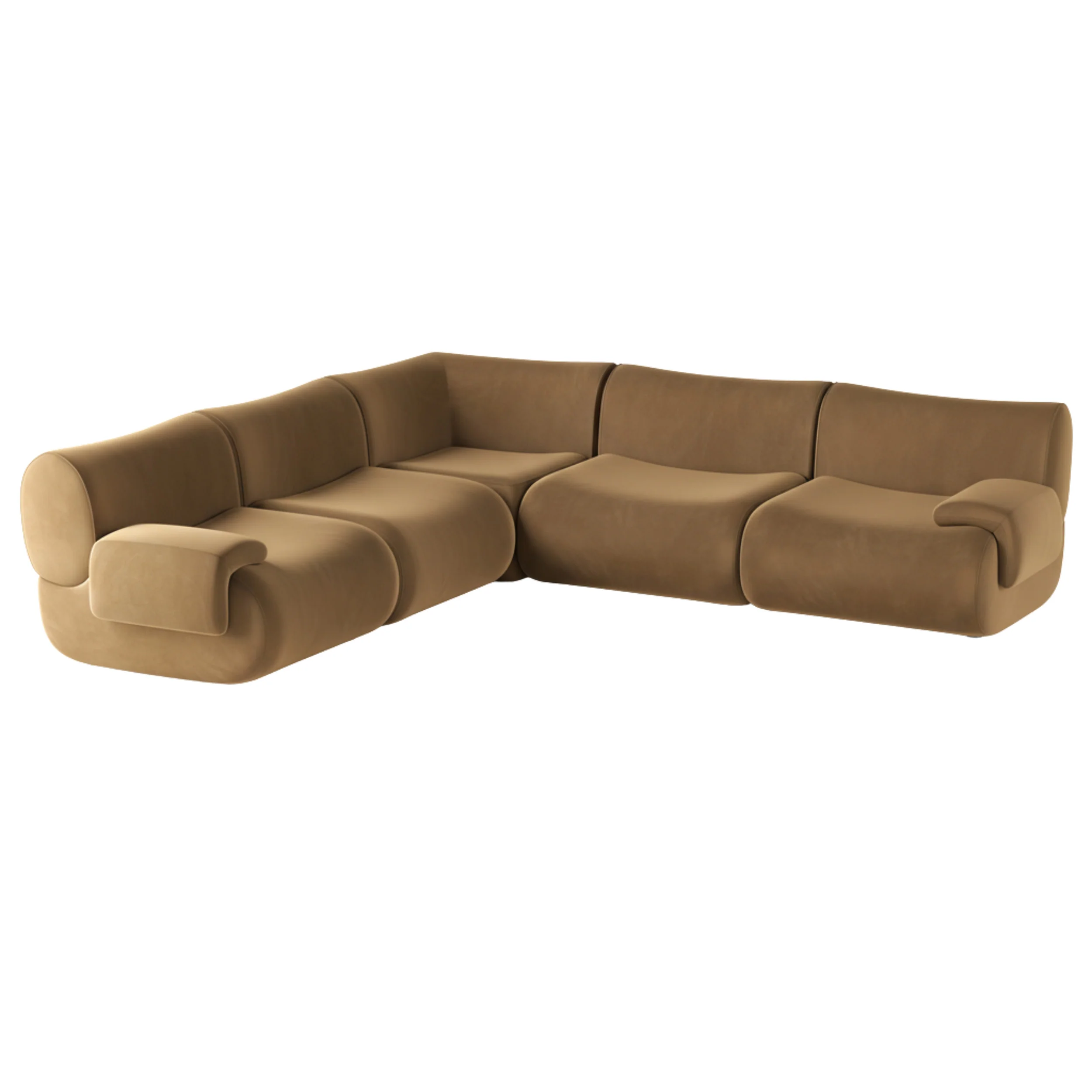 Zenith 5 Piece Velvet Modular L-Sectional, Latte Brown - Image 2